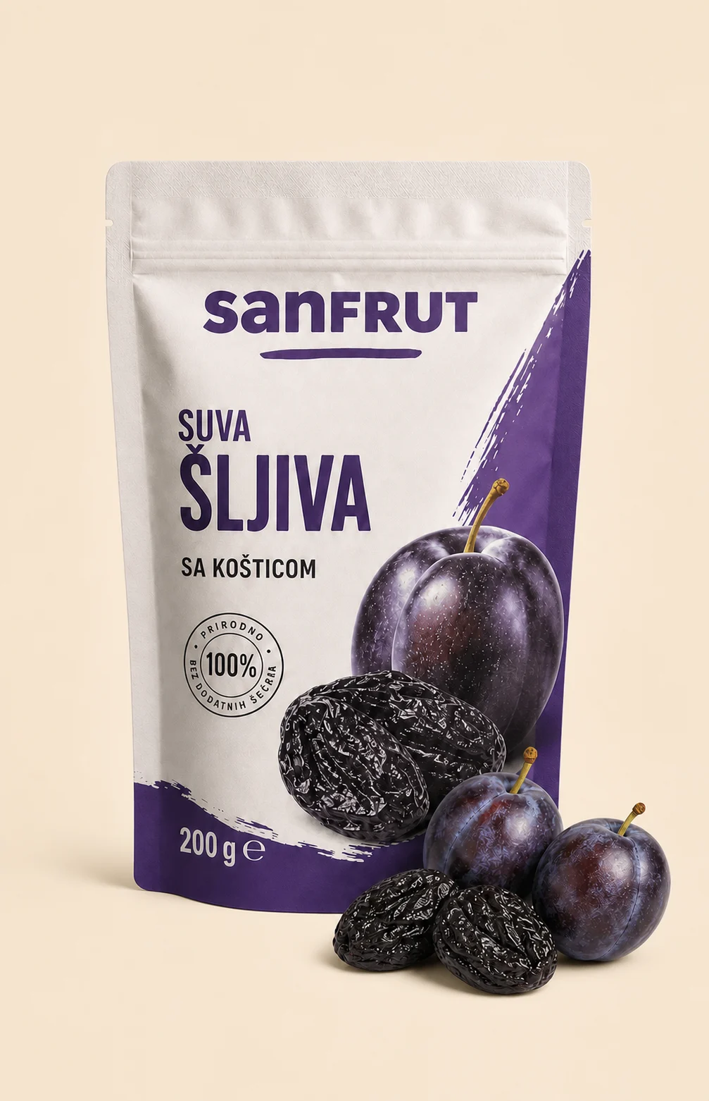 Retail pack of unpitted prunes